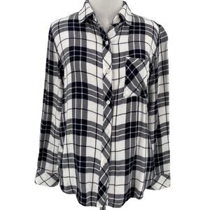 Rails Women's Hunter Plaid Black & White Rayon Button Up Shirt Size Small